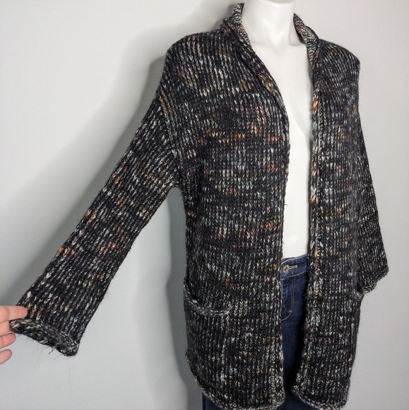 Express Black Brown Thick Chunky Knit Wool Blend Open Cardigan Sweater OSFM - Picture 4 of 8